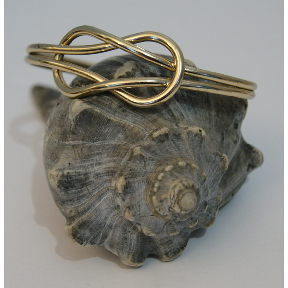 Gold Tone Large Knot Bangle Double Band Friendship Partner Love Entwined - Picture 1 of 6